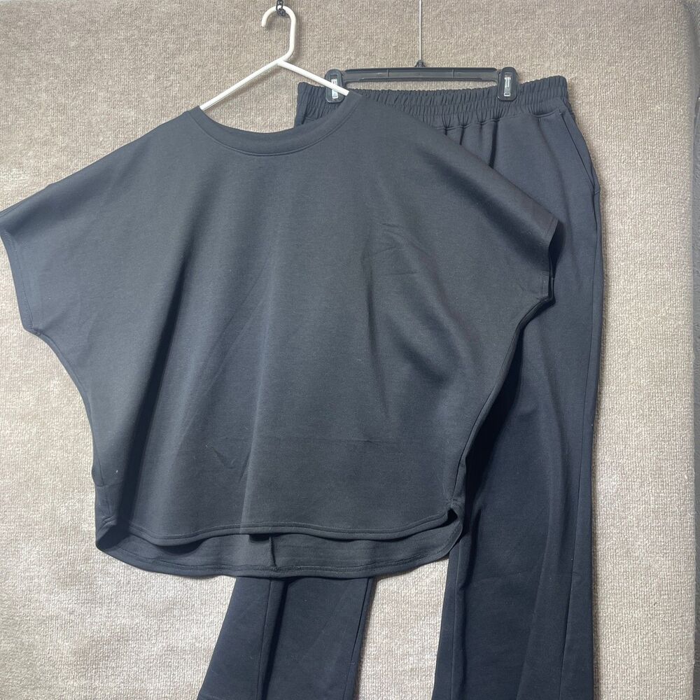 Dear Scarlett Two Piece Lounge Set Womens 1X Black Casual Travel Stretch Comfy